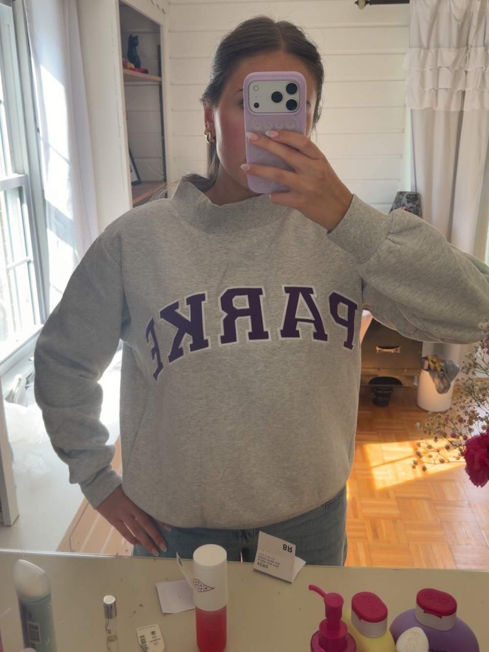 Grey and purple parke mock neck, brand new